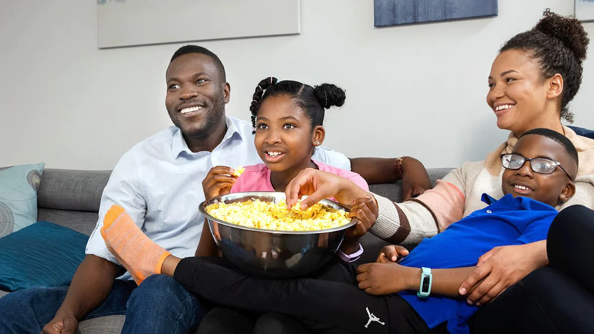 family watching tv