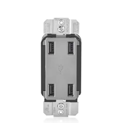 Leviton Decora 4 Port Wire-In Smart USB Charger Grey