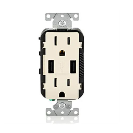 Leviton Decora Receptacle with 2 USB Charging Ports Almond
